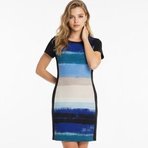 Reed striped sky blue scuba mini career work business dress sz XS